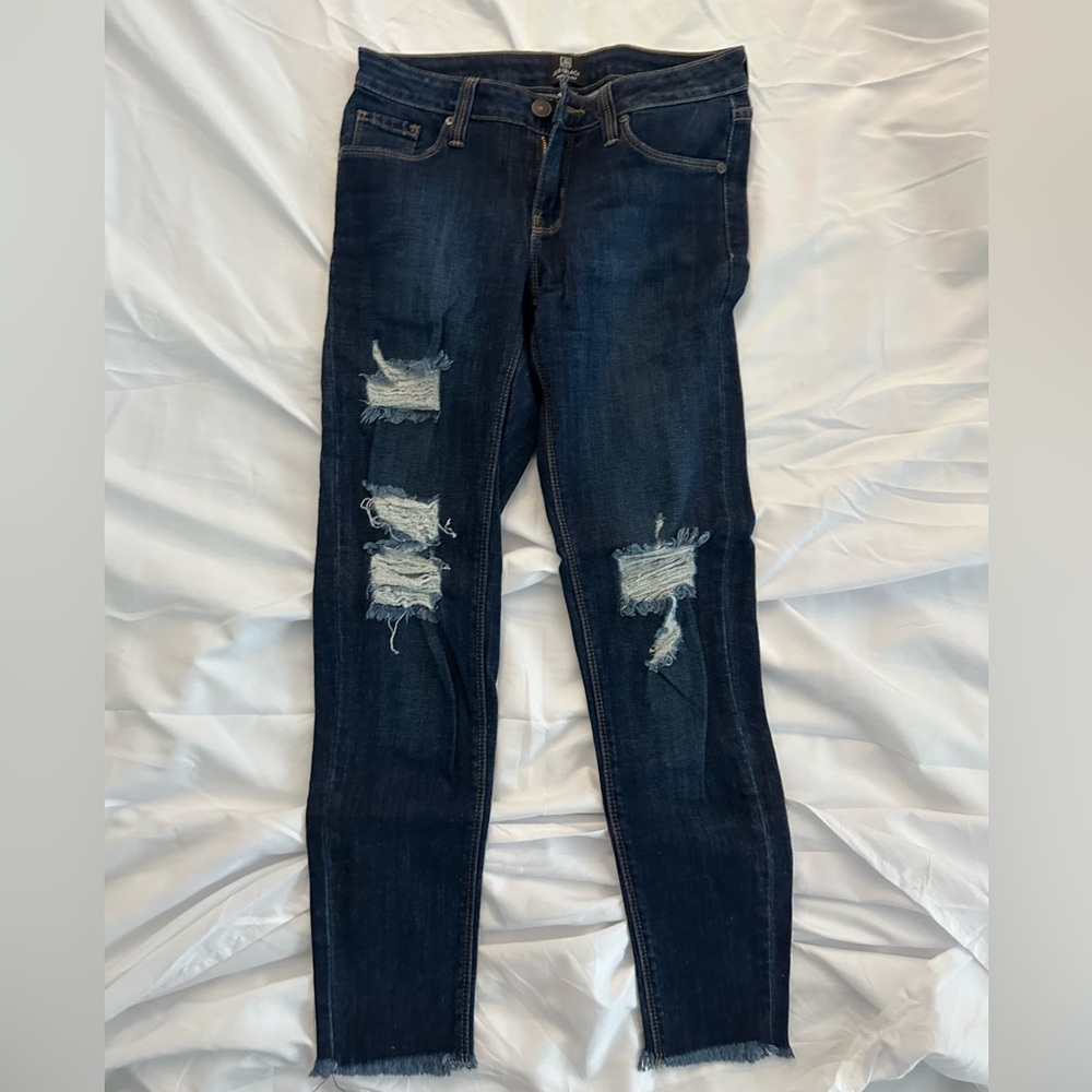 Women's Distressed Dark Blue Jeans